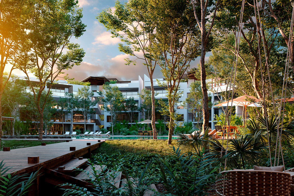 condominio en tulum yaaxlum vista al jardin