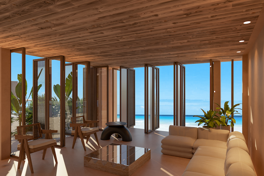 d beachfront property in tulum 4 vientos living room view