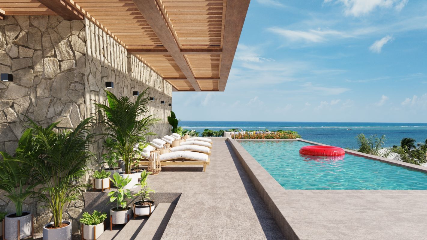 propiedades frente al mar en venta en puerto morelos sole blu piscina infinita en rooftop