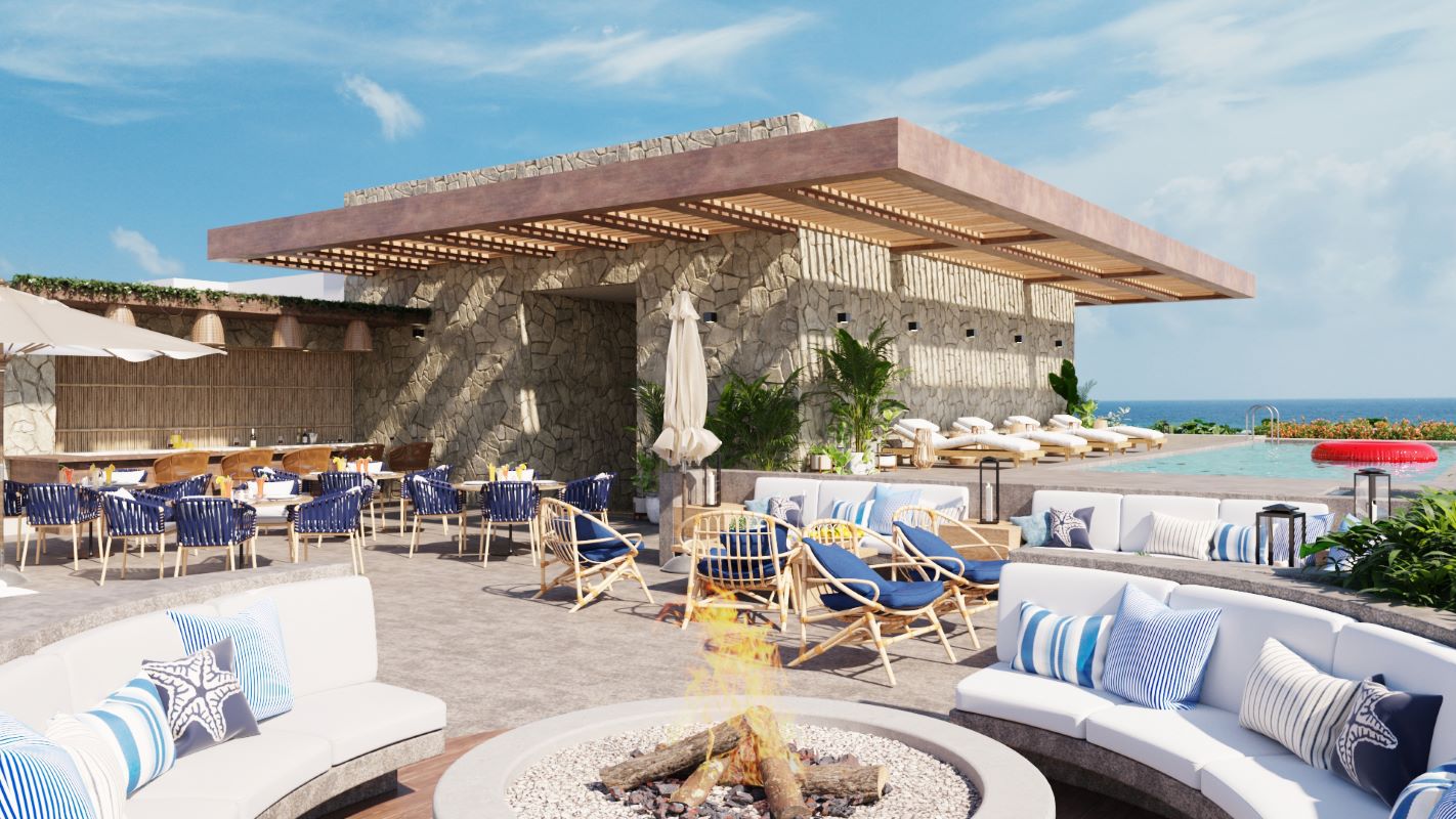 propiedades frente al mar en venta en puerto morelos sole blu rooftop con fogatero