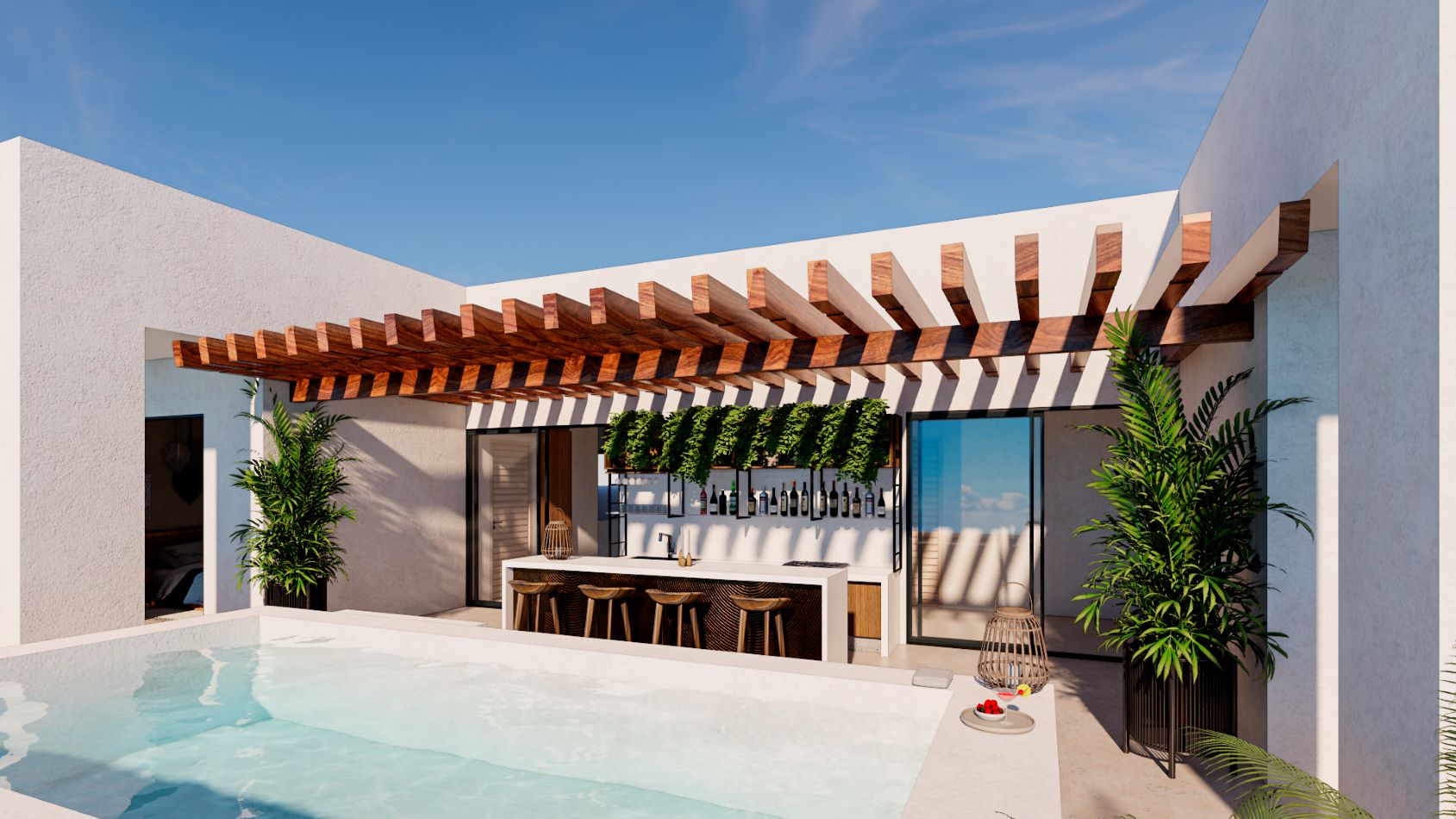 departamentos de playa en venta en playa del carmen hoxul terraza con alberca privada y bar