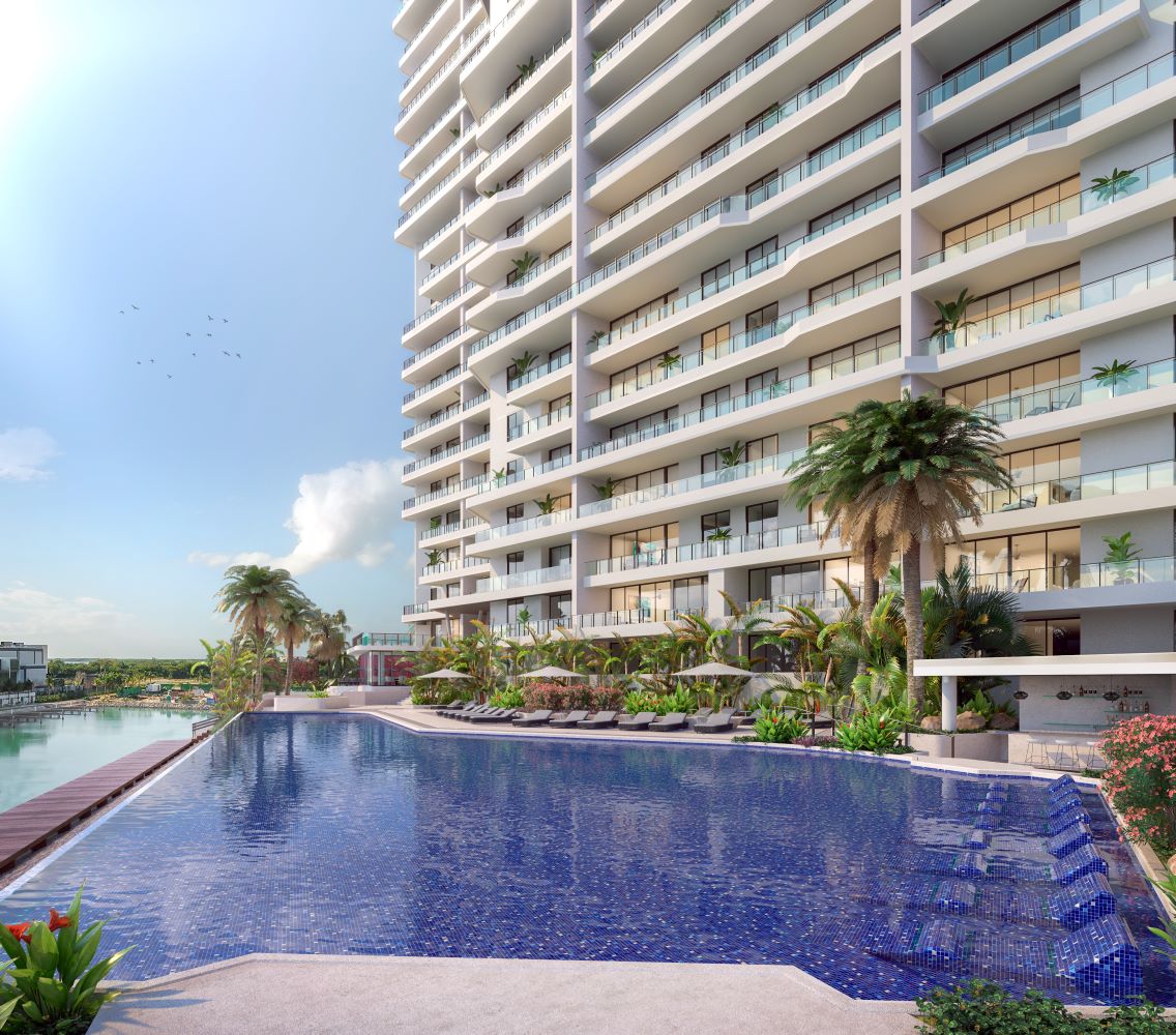 departamentos en venta en puerto cancun blume fachada con vista a la marina