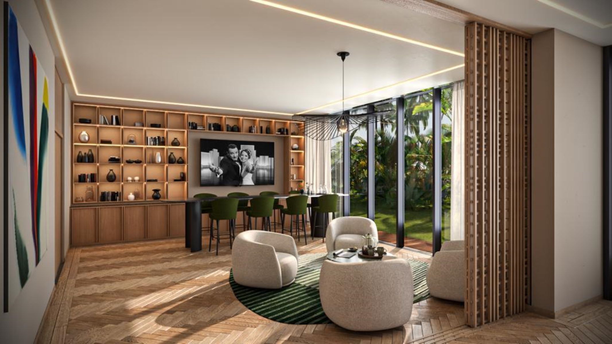 departamentos de lujo en venta en puerto cancun sls residences bar con sala lounge comun