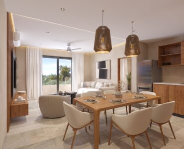 departamentos en venta cerca del mar en puerto morelos nalu residences area de sala comedor con cocina en penthouse