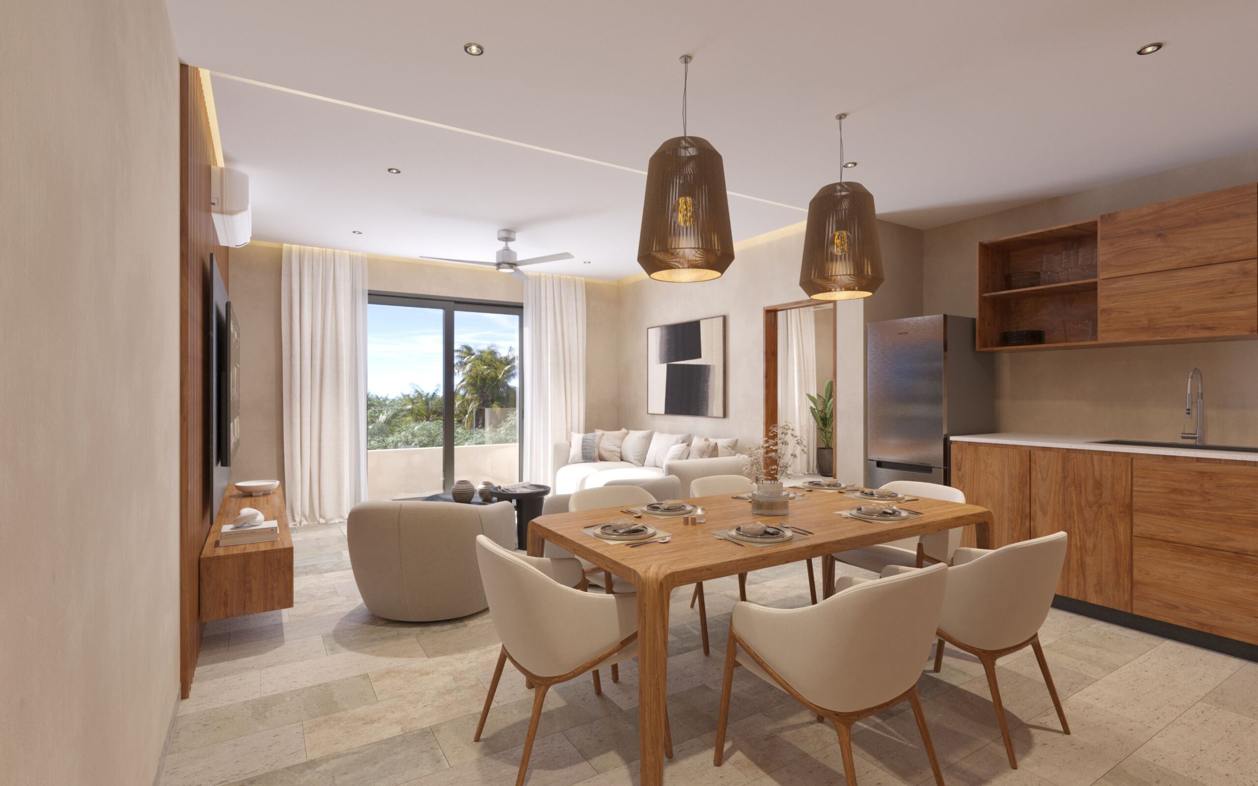 departamentos en venta cerca del mar en puerto morelos nalu residences area de sala comedor con cocina en penthouse