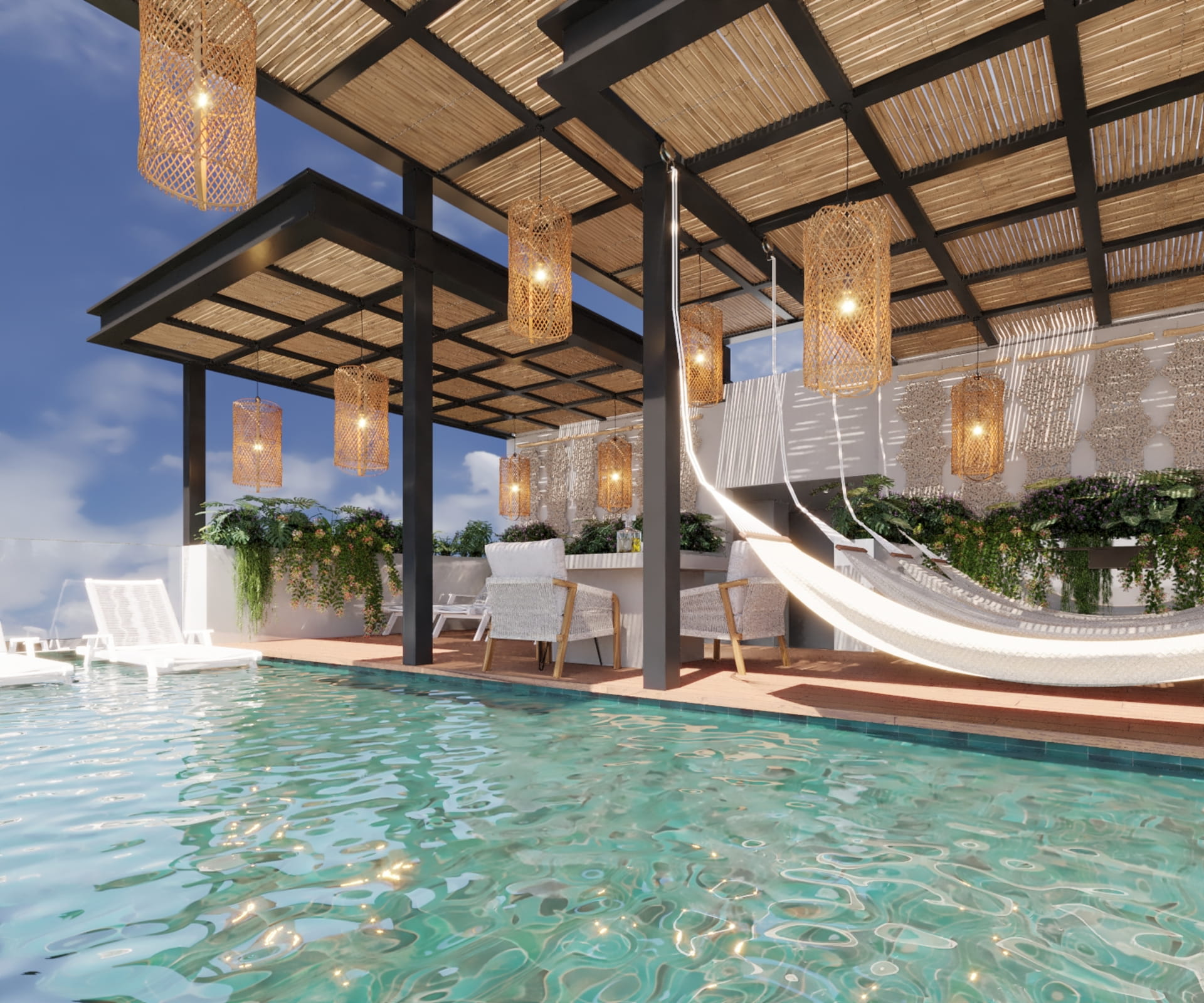 condos for sale in playa del carmen zen rooftop with hammocks