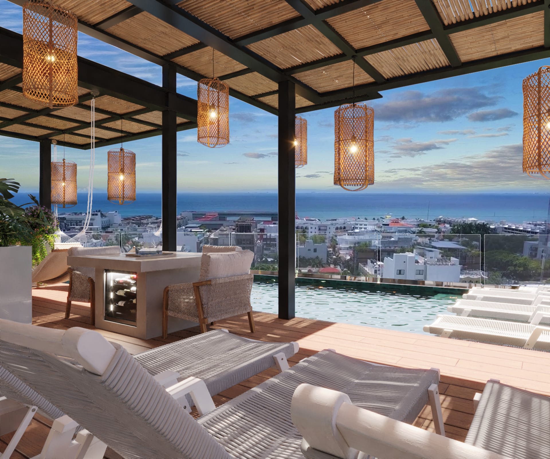 condos for sale in playa del carmen zen rooftop with sun beds ocean view