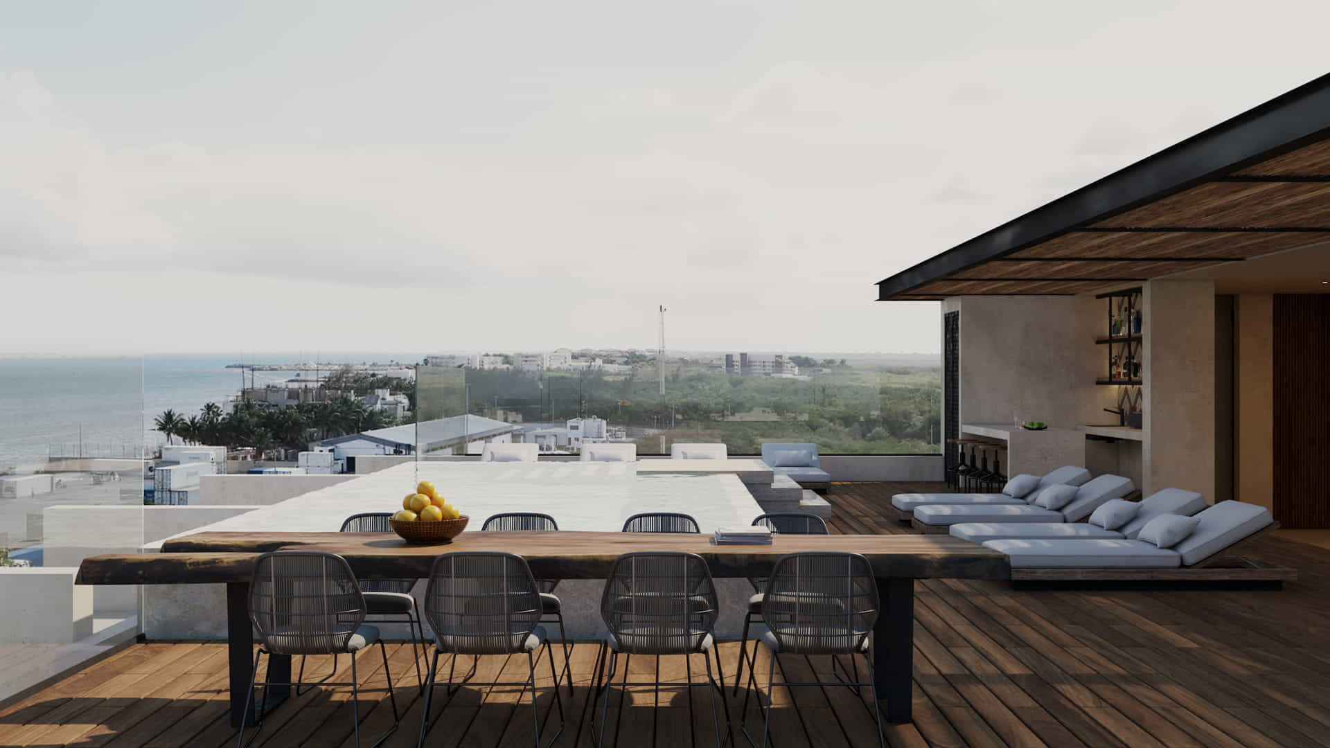 real estate puerto morelos piedra de mar lounge area rooptop