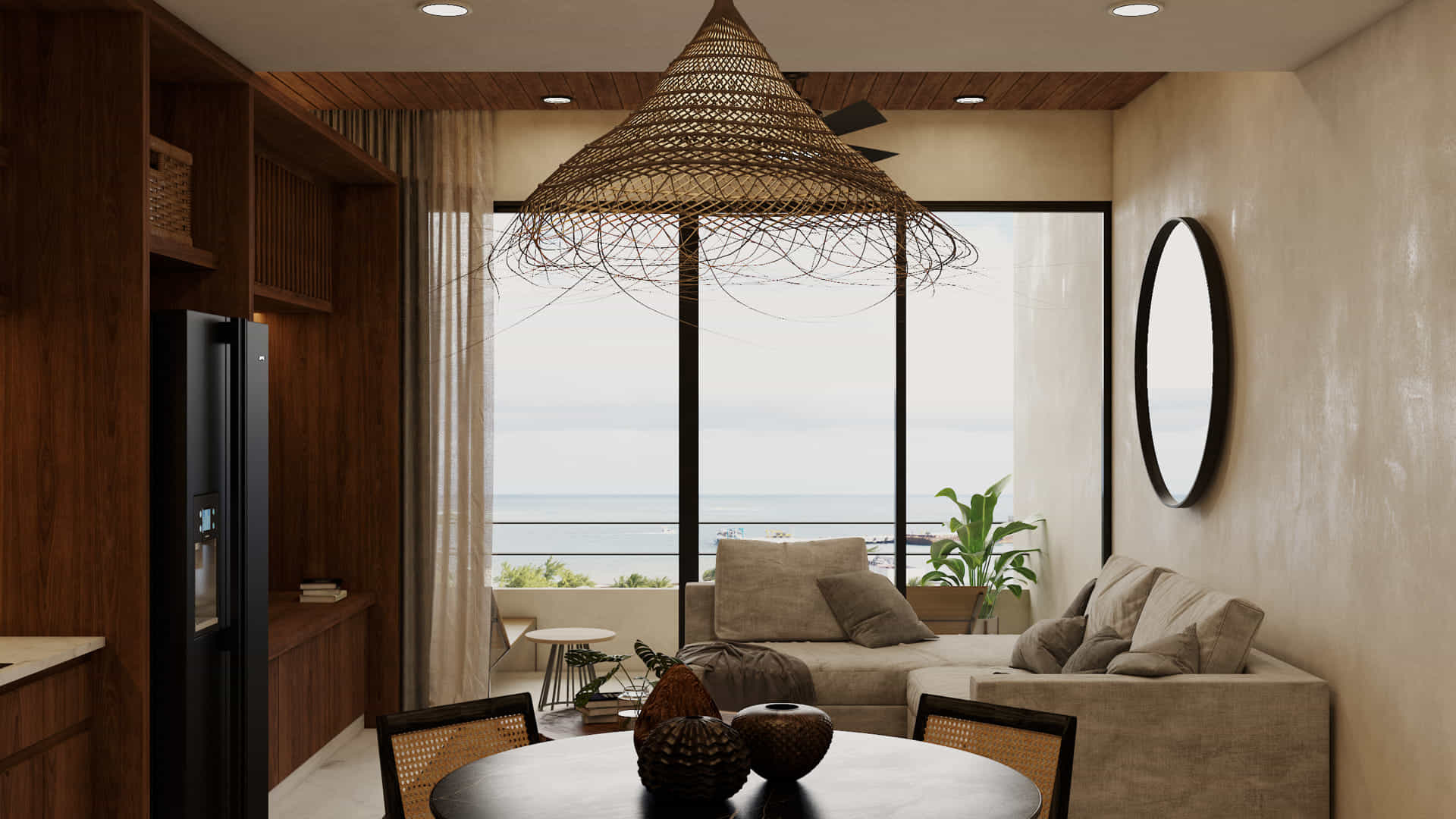 real estate puerto morelos piedra de mar three bedroom condo sea view living room social area