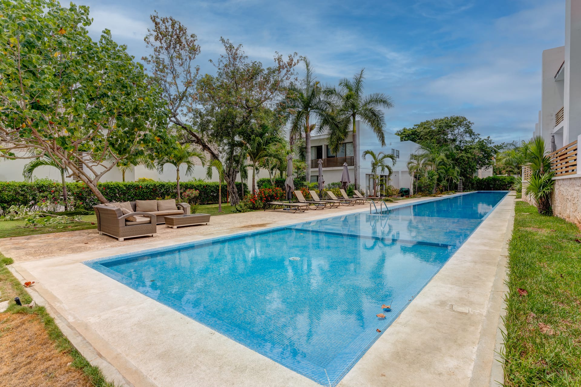rincon del mar 3 bedroom house in playacar swimming pool with sun beds