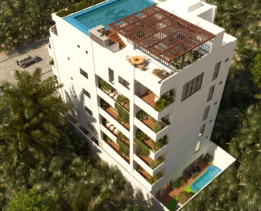 puerto morelos real estate soulam condo building pool and rooftop