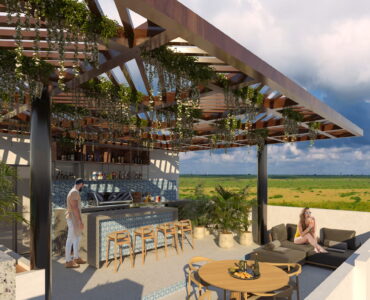 puerto morelos real estate soulam condo rooftop with lounge and bar