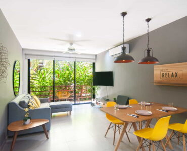 two bedroom ground floor condo in playa del carmen lunada living room