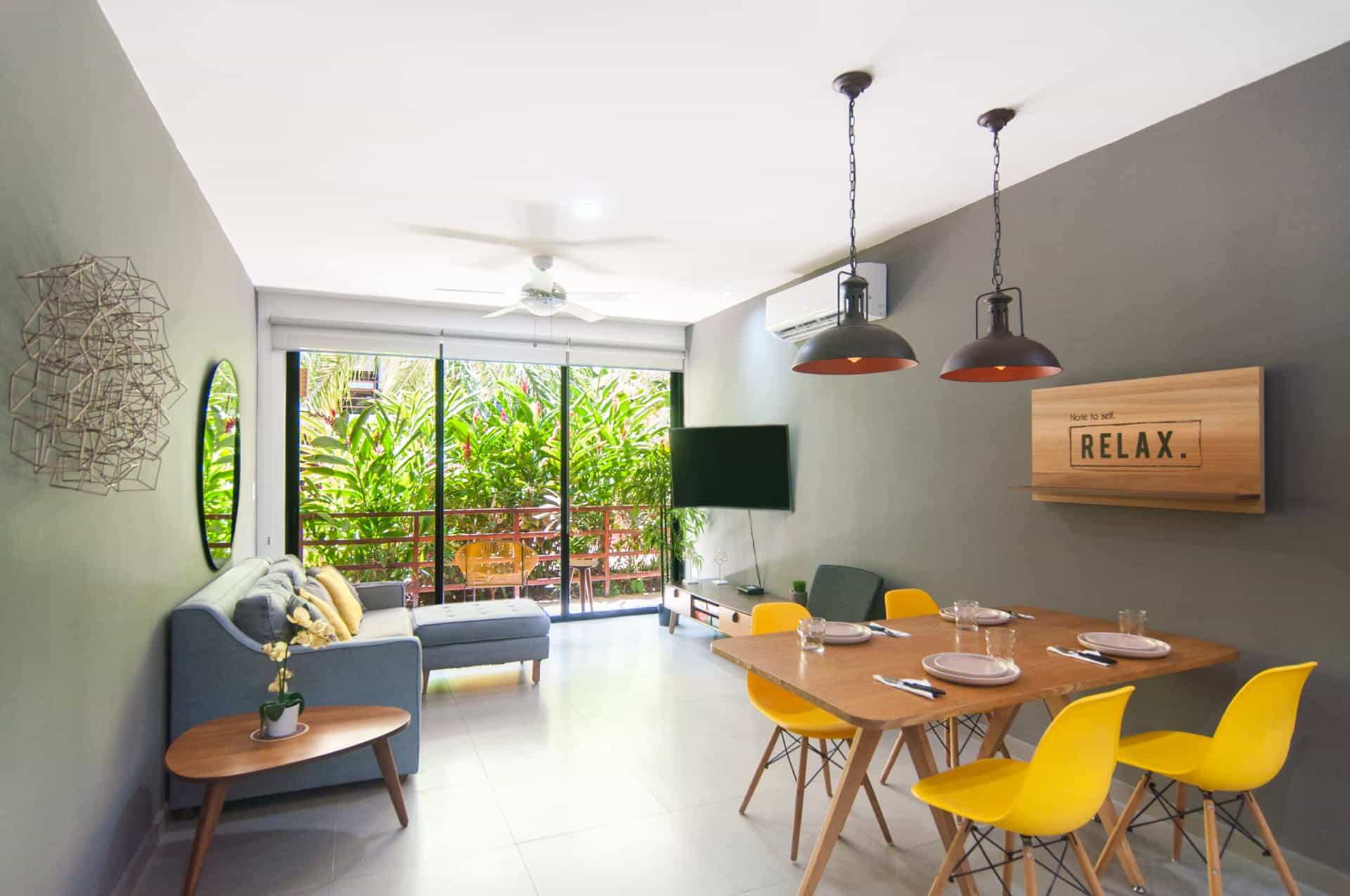 two bedroom ground floor condo in playa del carmen lunada living room