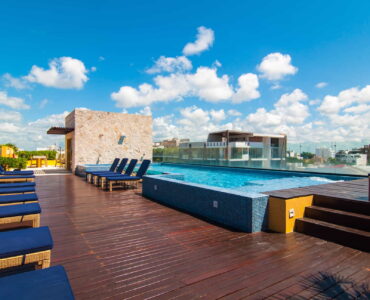 two bedroom ground floor condo in playa del carmen lunada pool with sunbeds