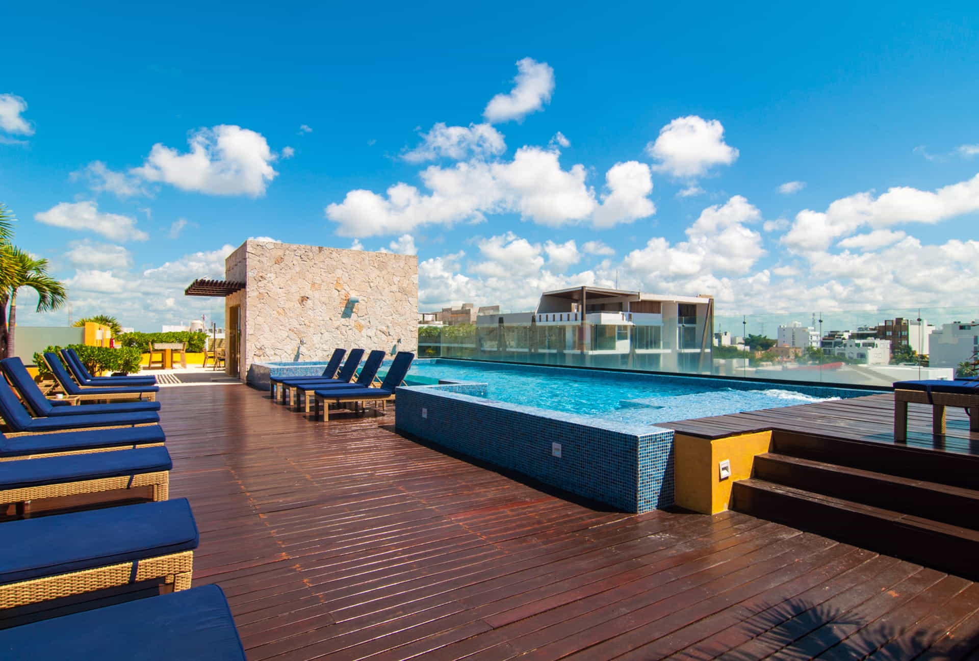 two bedroom ground floor condo in playa del carmen lunada pool with sunbeds