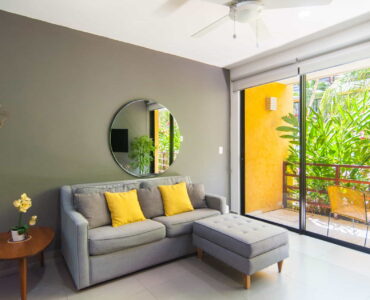 two bedroom ground floor condo in playa del carmen lunada sofa with terrace