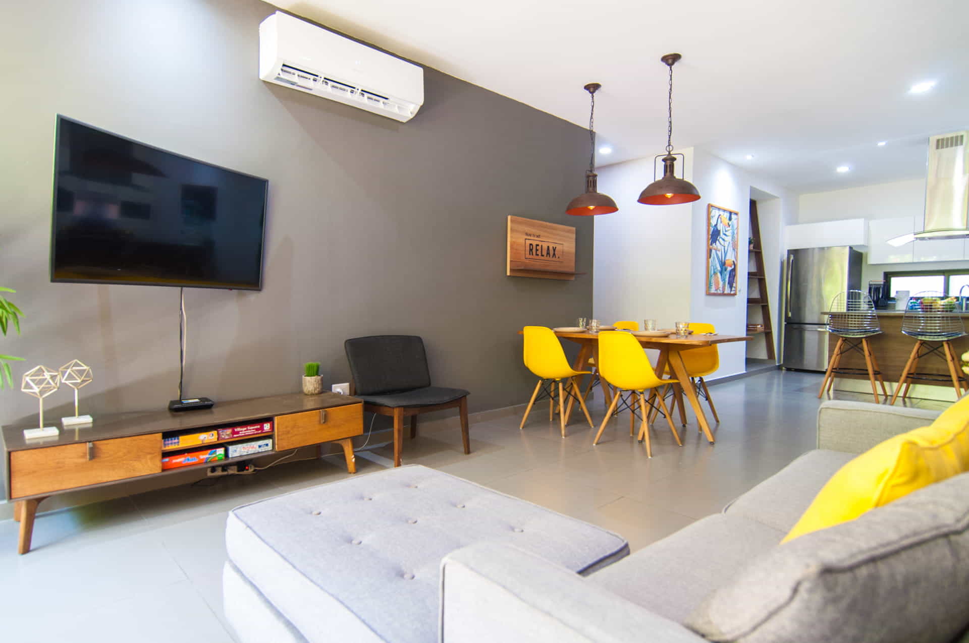 two bedroom ground floor condo in playa del carmen lunada tv room