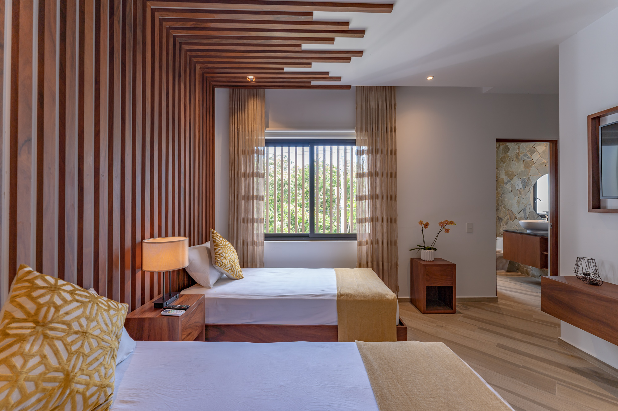 sustainable tulum condos bedroom wooden details