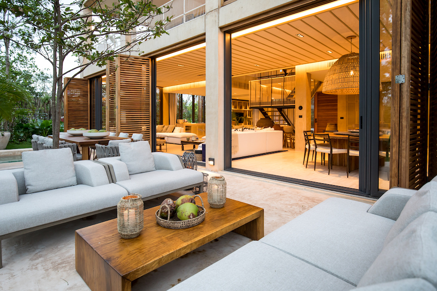 v palm villas luxury houses in playa del carmen backyard patio