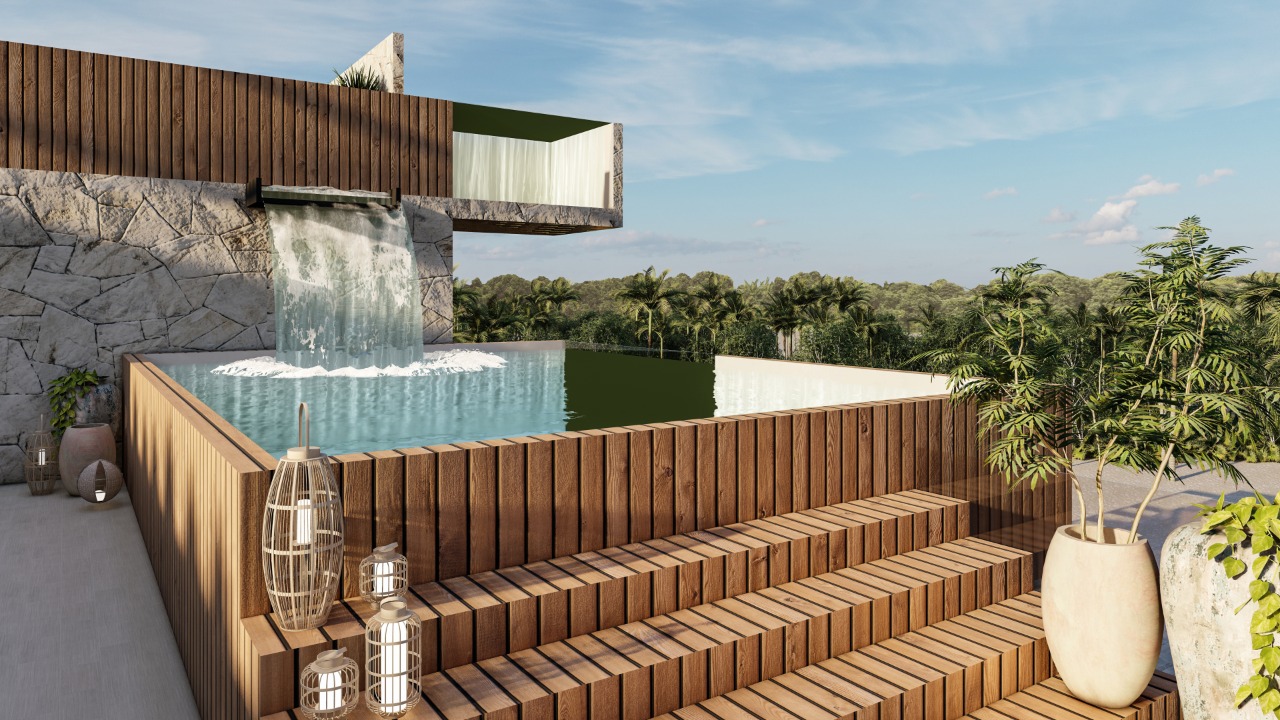 o noil foresta condos for sale in tulum rooftop pool