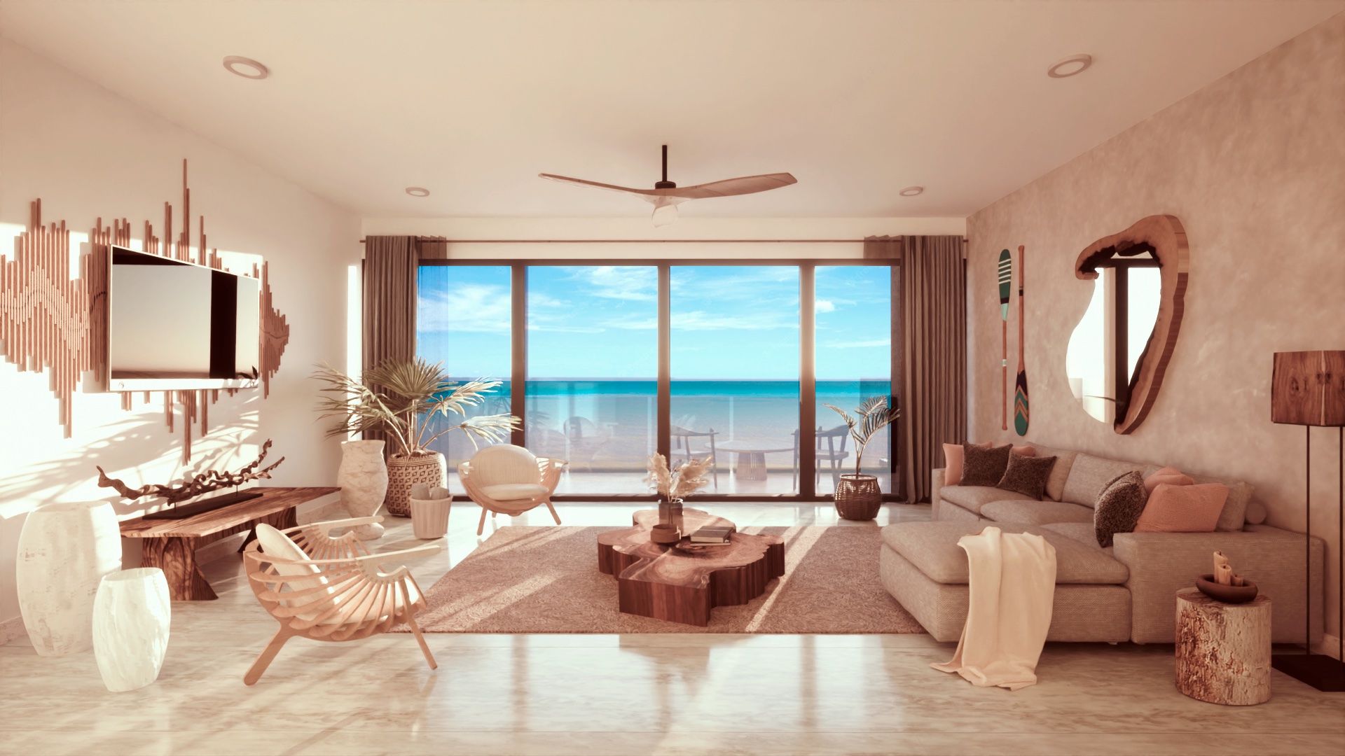 b luxury 4 bedroom condo with ocean view in tulum 041a living room