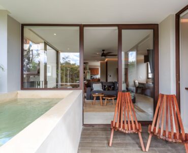 j real estate in tulum mexico villa alakin terrace to living area
