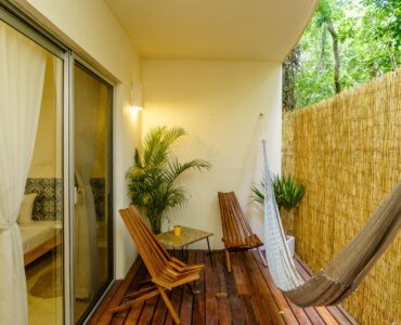 m apartment for sale in tulum zama village deck and hammock