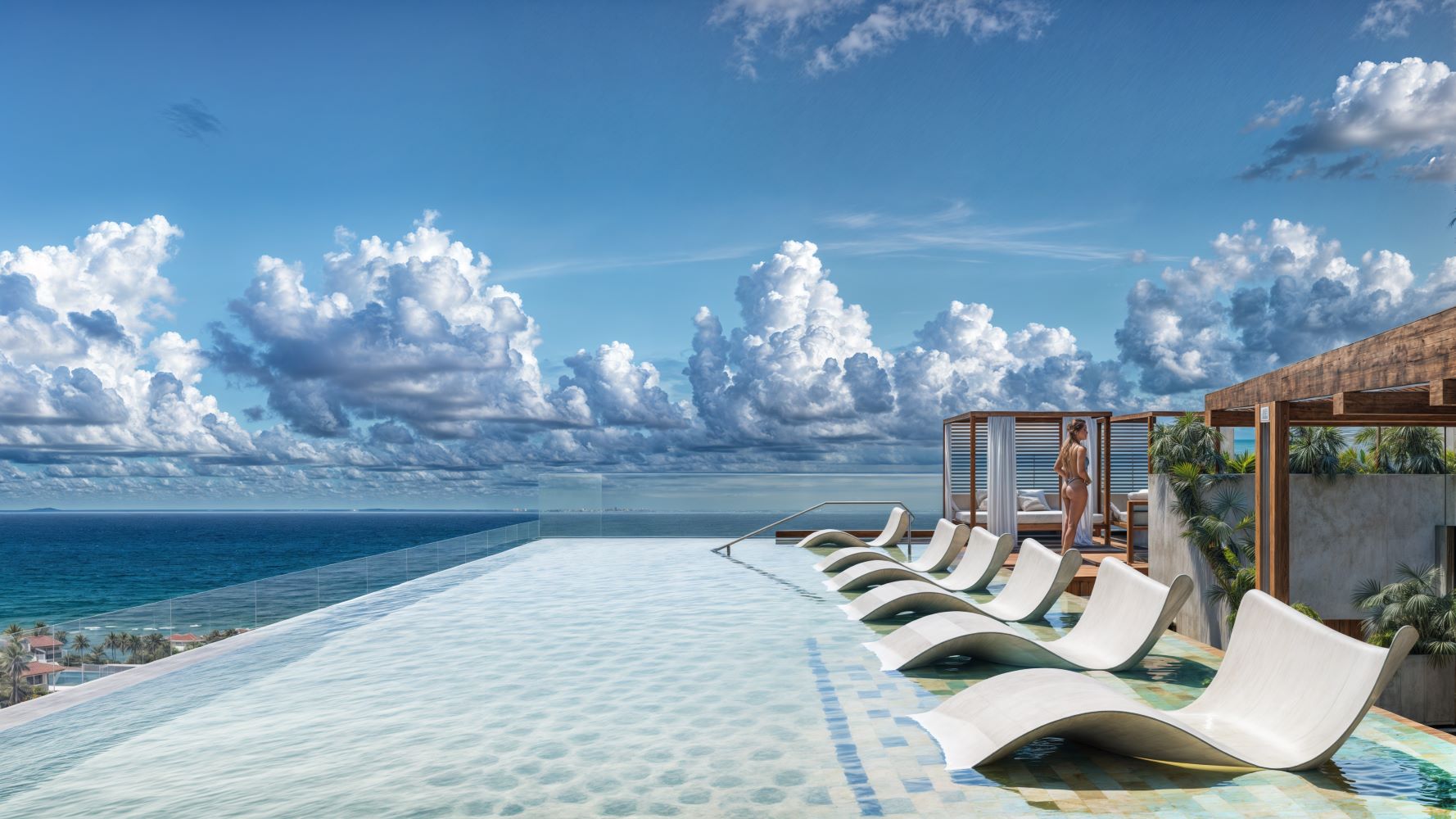 playa del carmen condo for sale macondo corazon skypool with sunbeds and palapas