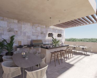 codos for sale near the beach at puerto morelos nalu residences bbq area and lounge