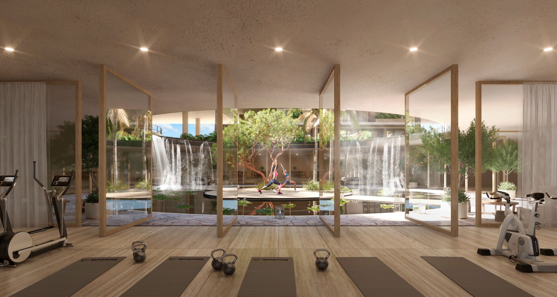 exclusive beachfront condos for sale at playa del carmen zonna gym and yoga area