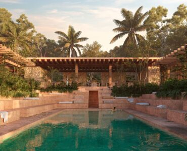 bacalar real estate aldea kalan pool with sunbeds club house