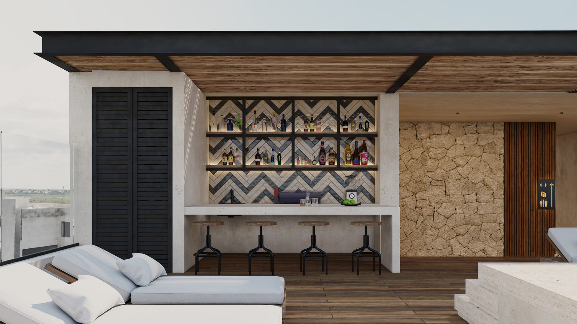 real estate puerto morelos piedra de mar rooftop lounge area