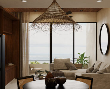 real estate puerto morelos piedra de mar three bedroom condo sea view living room social area