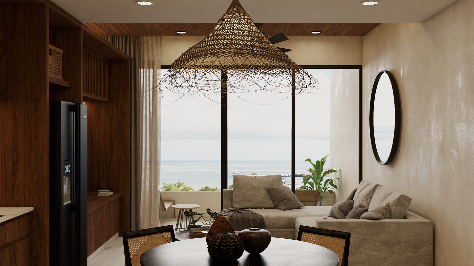 real estate puerto morelos piedra de mar three bedroom condo sea view living room social area