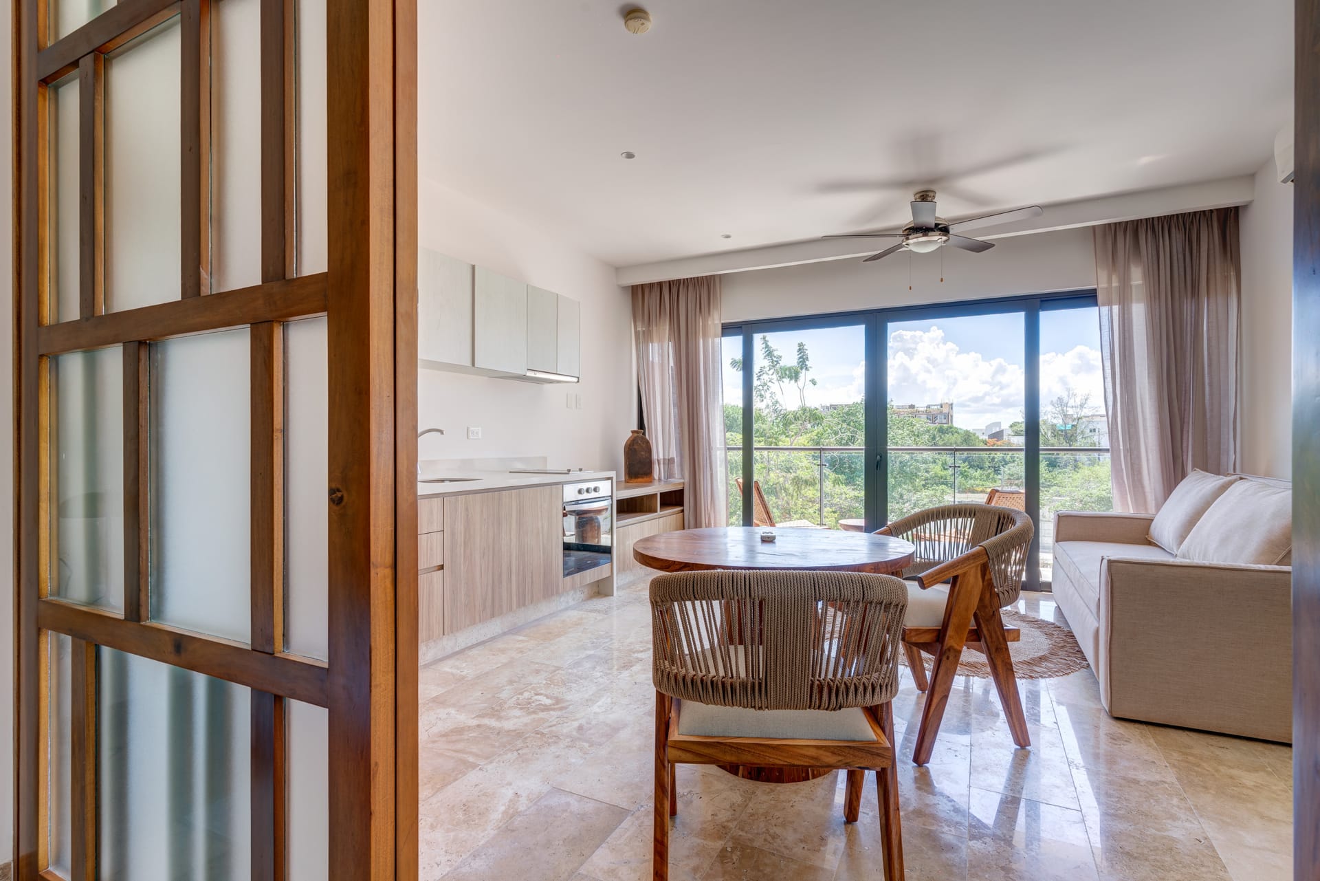 condo for sale in playa del carmen one bedroom condo ipana c208 table kitchen and living room