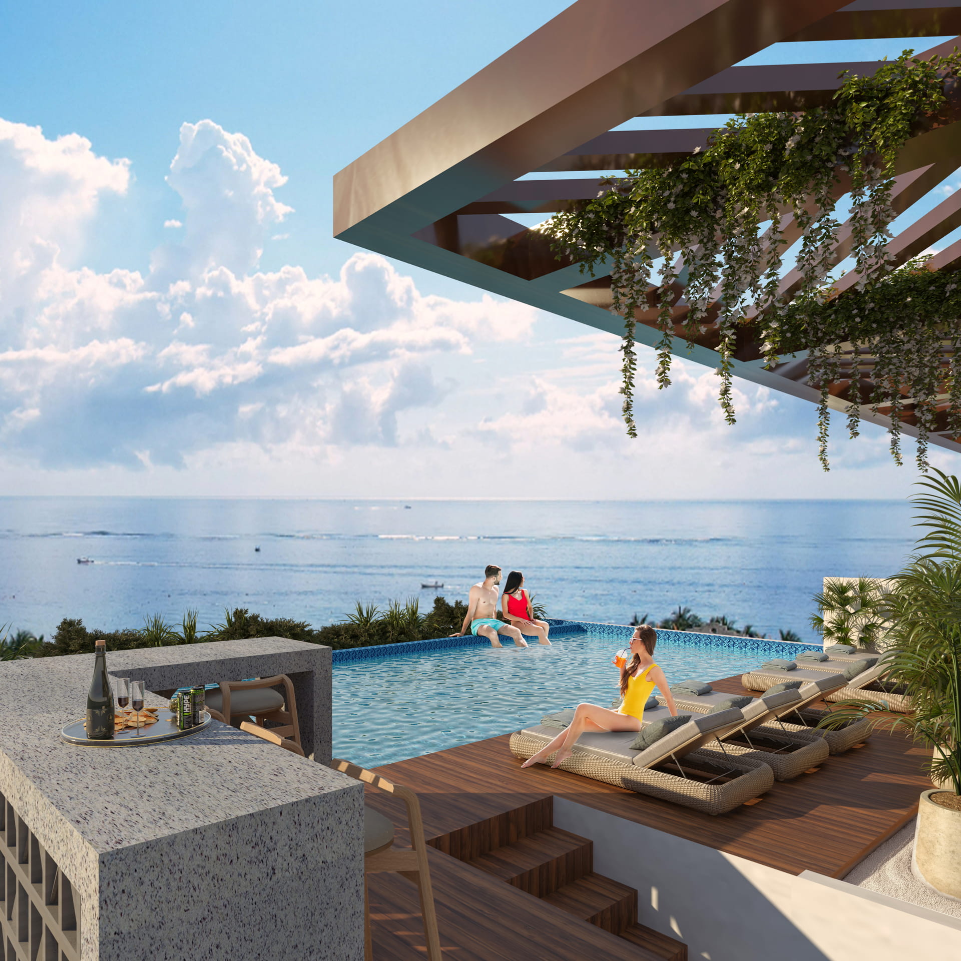puerto morelos real estate soulam condo pool with amazing ocean view