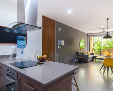 two bedroom ground floor condo in playa del carmen lunada kitchen with bar